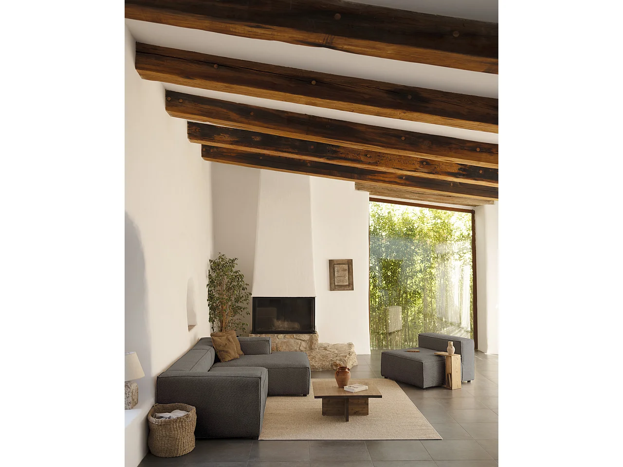 Sofá 4 plazas y chaise longue derecho color gris oscuro 250x175cm - LOLA - DECOWOOD