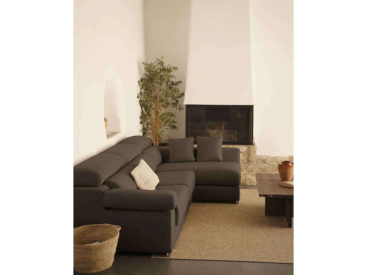 Divano 4 posti con CHL destra colore grigio scuro  278x168cm