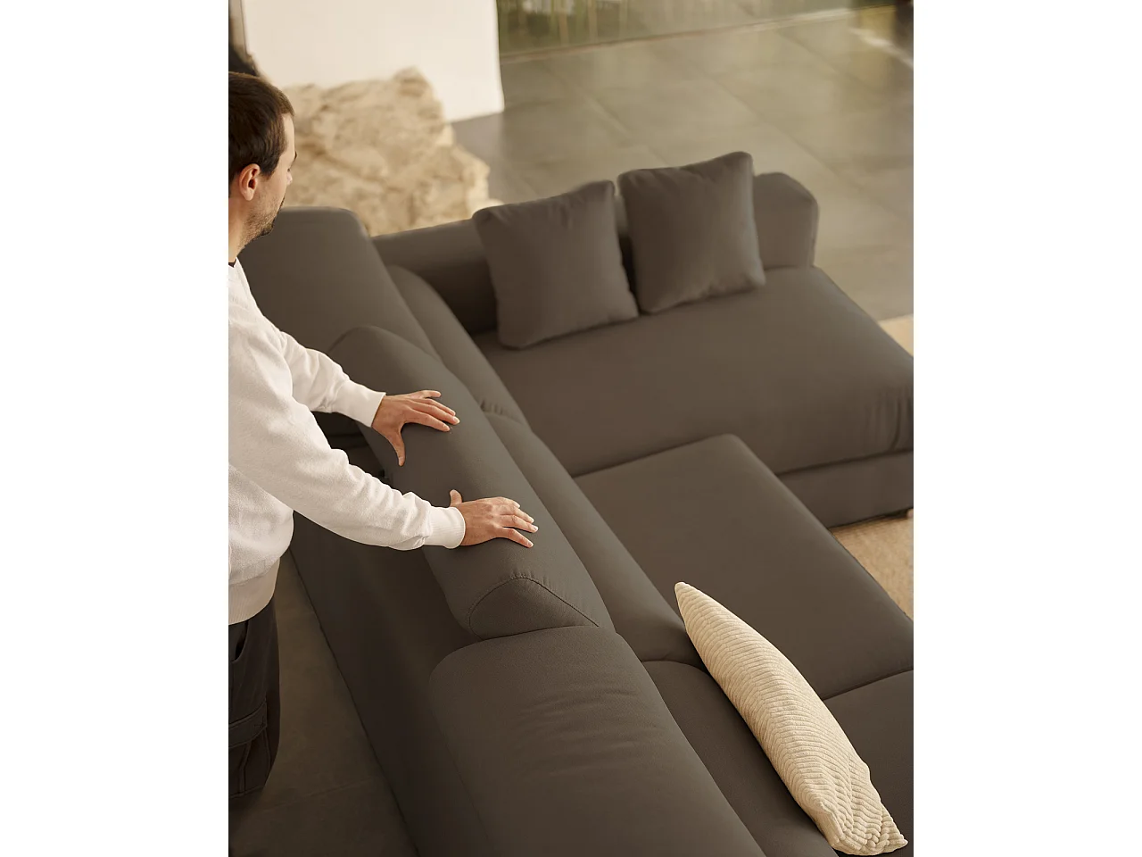 Divano 4 posti con CHL destra colore grigio scuro  278x168cm