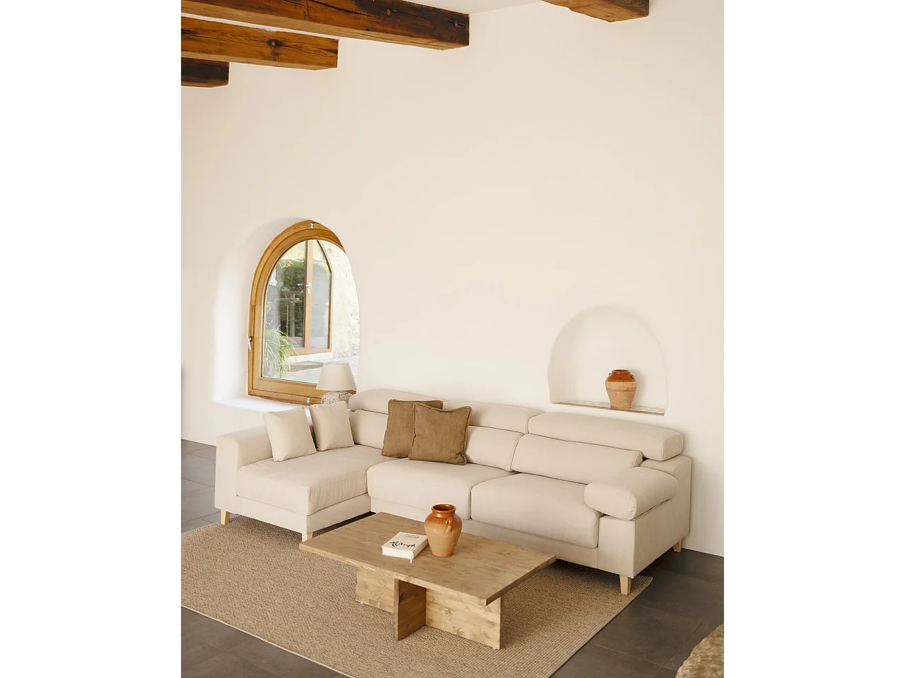 Canapé 4 places d'angle gauche couleur beige 278cm