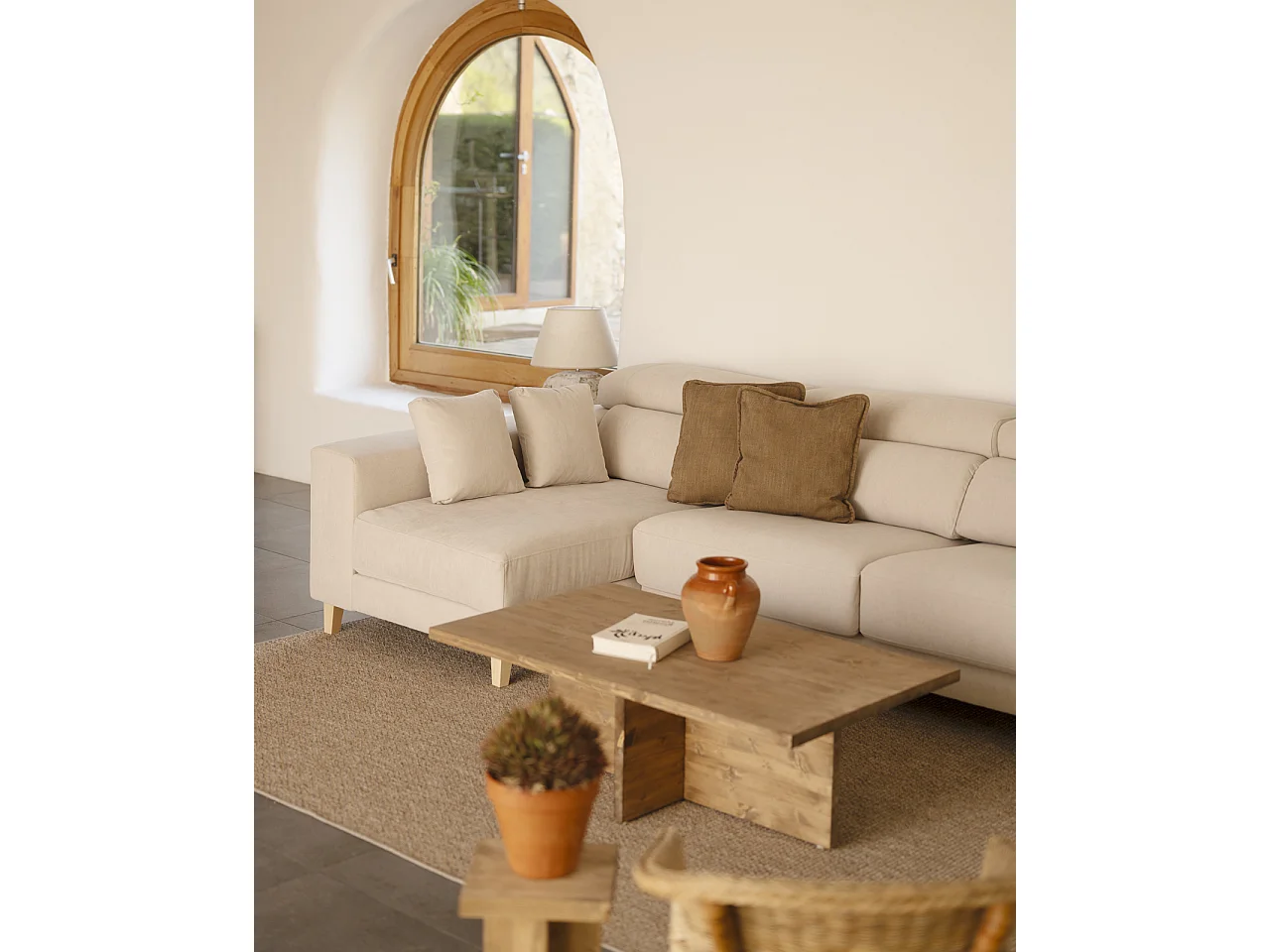 Canapé 4 places d'angle gauche couleur beige 278cm