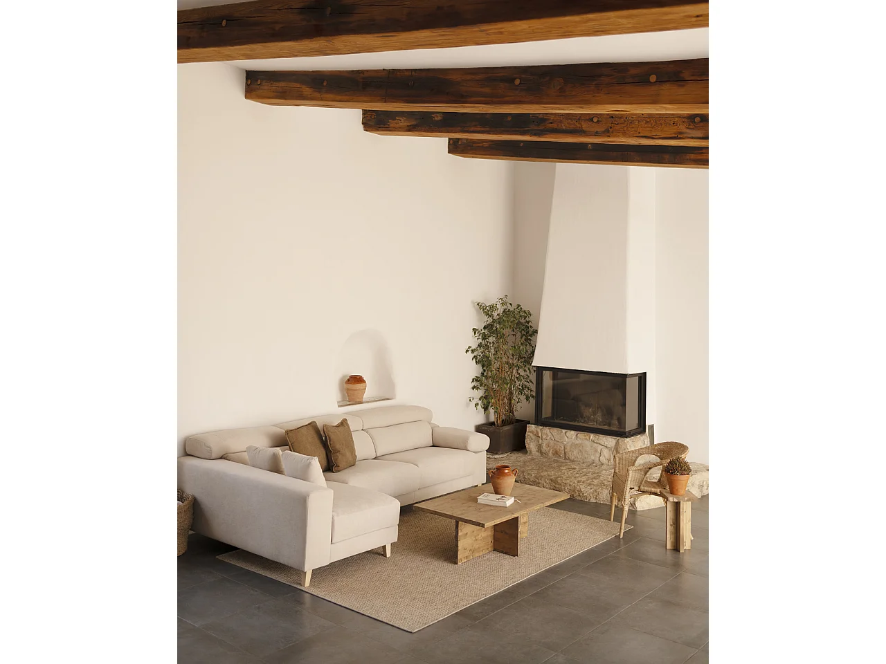 Canapé 4 places d'angle gauche couleur beige 278cm