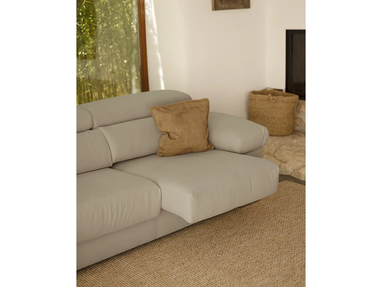 Sofá de 3/4 plazas color gris claro de 215x104cm - SANDRA - DECOWOOD