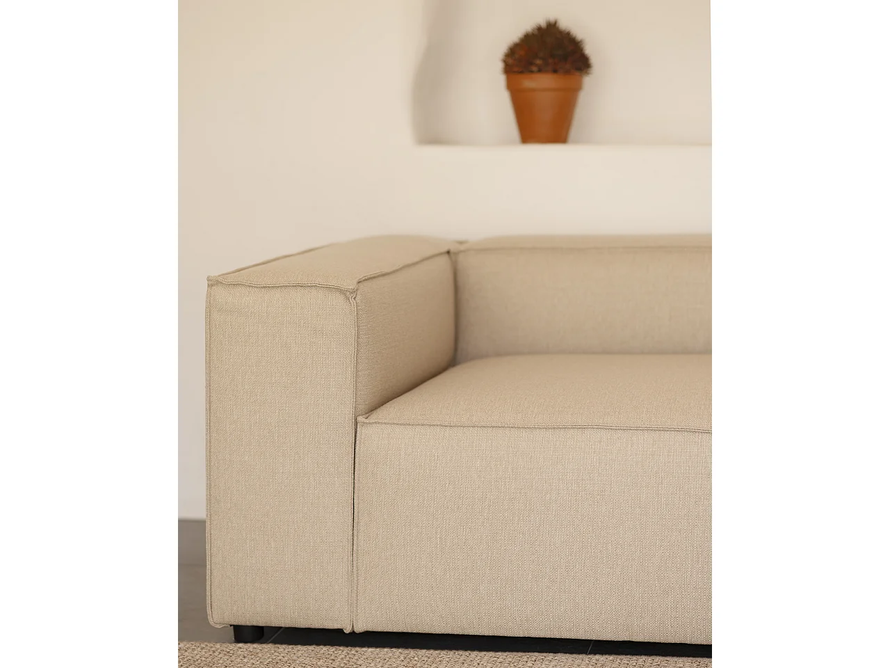 Sofá 4/5 plazas y chaise longue derecho color beige 300x175cm - LOLA - DECOWOOD