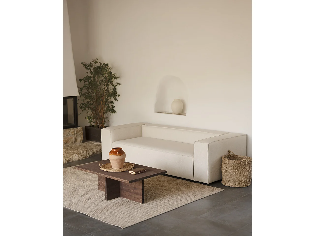 Sofá de 3/4 plazas color blanco roto de 210x110cm - LOLA - DECOWOOD