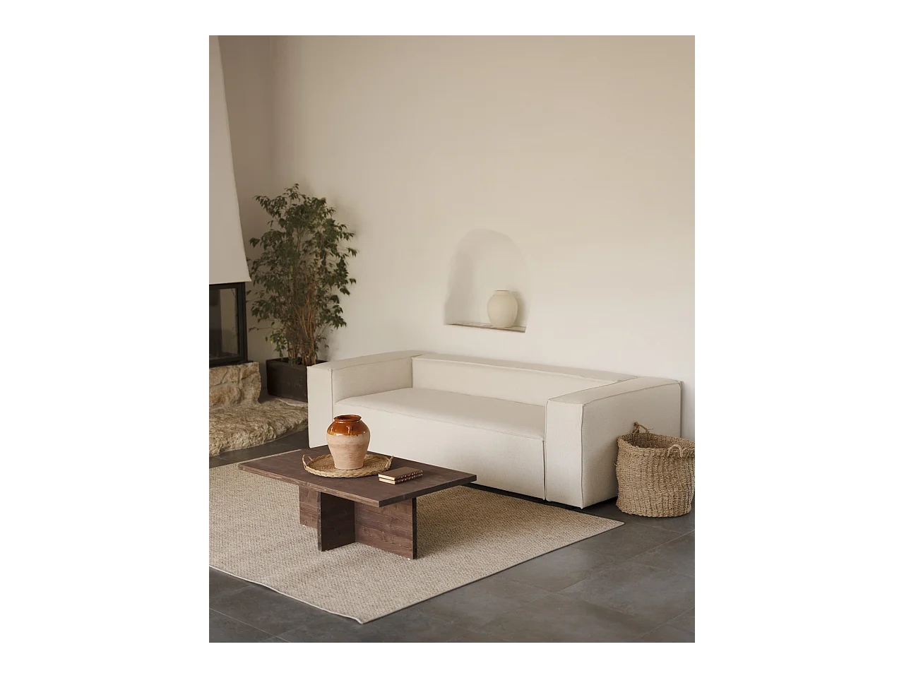 Canapé 3/4 places couleur blanc cassé 210x110cm