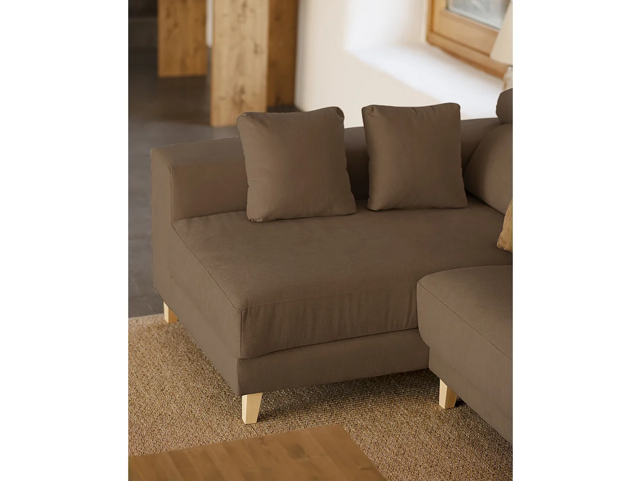 Sofá 4/5 plazas y chaise longue izquierdo color marron topo 300cm - MONICA - DECOWOOD