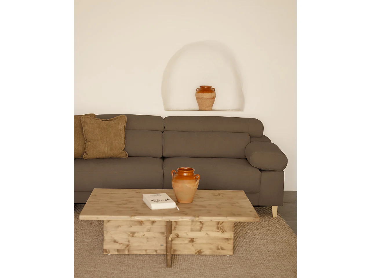 Sofá 4/5 plazas y chaise longue izquierdo color marron topo 300cm - MONICA - DECOWOOD