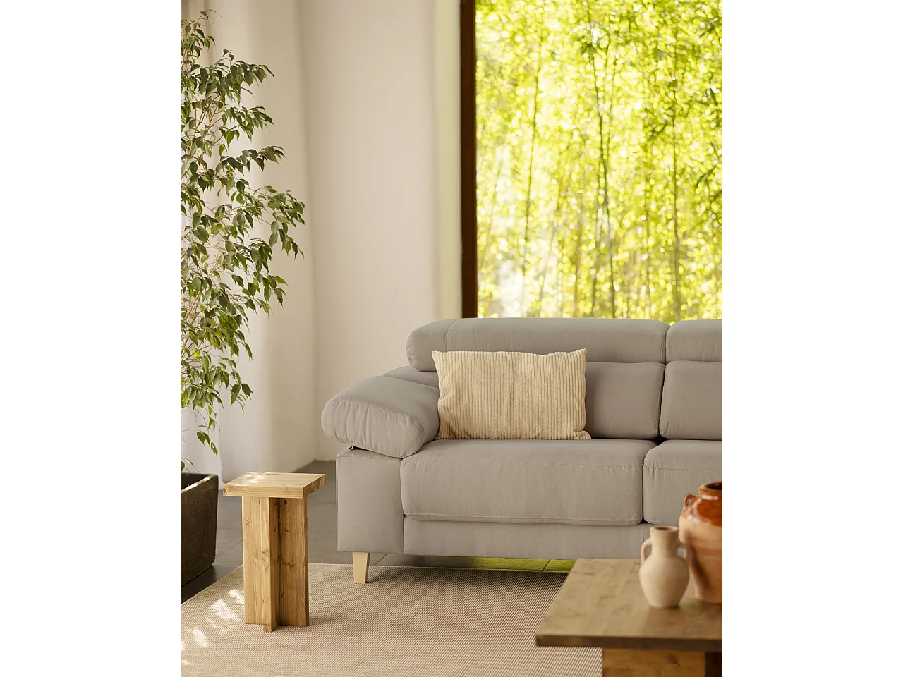 Sofá de 3/4 plazas color gris claro de 215x104cm - MONICA - DECOWOOD