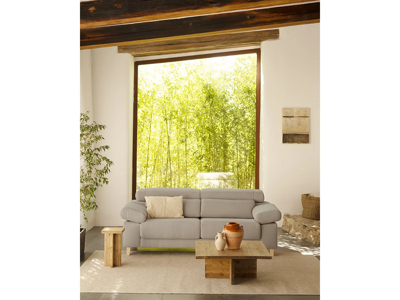 Divano 3/4 posti colore grigio chiaro 215x104cm