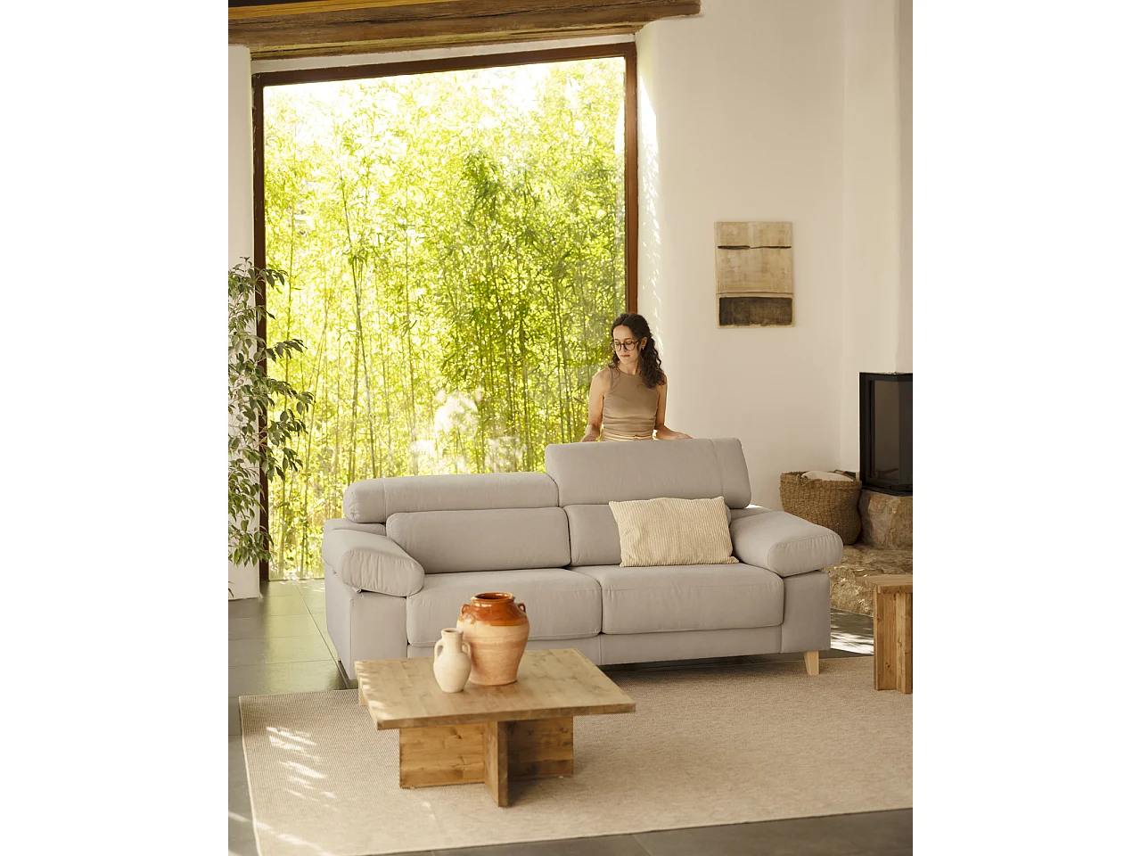 Divano 3/4 posti colore grigio chiaro 215x104cm