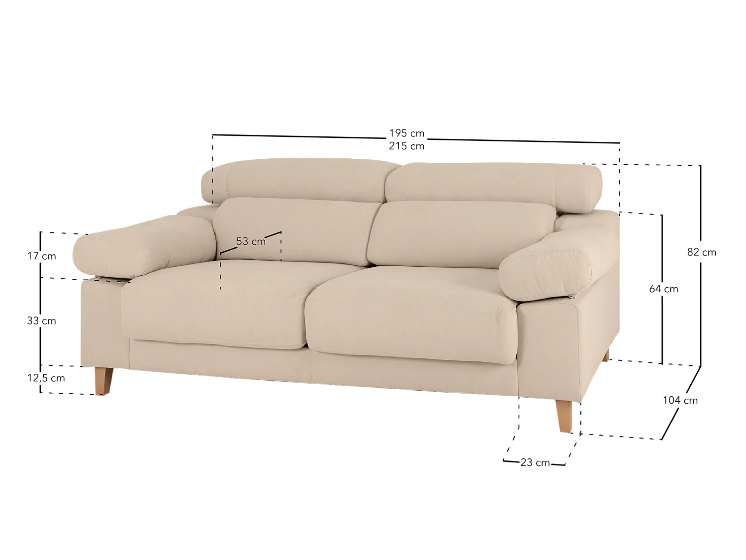 Divano 3/4 posti colore grigio chiaro 215x104cm