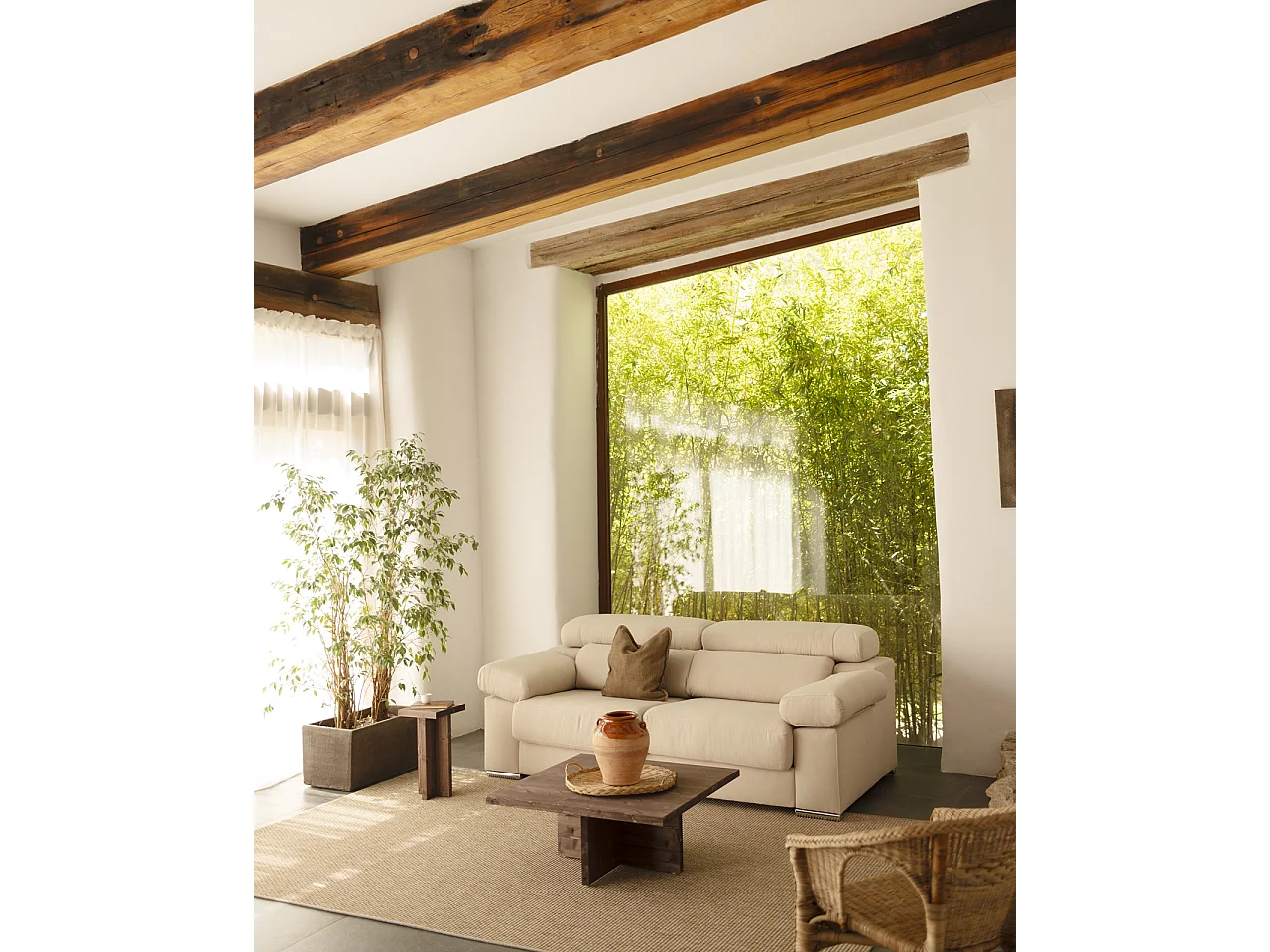 Sofá de 3/4 plazas color beige de 215x104cm - SANDRA - DECOWOOD