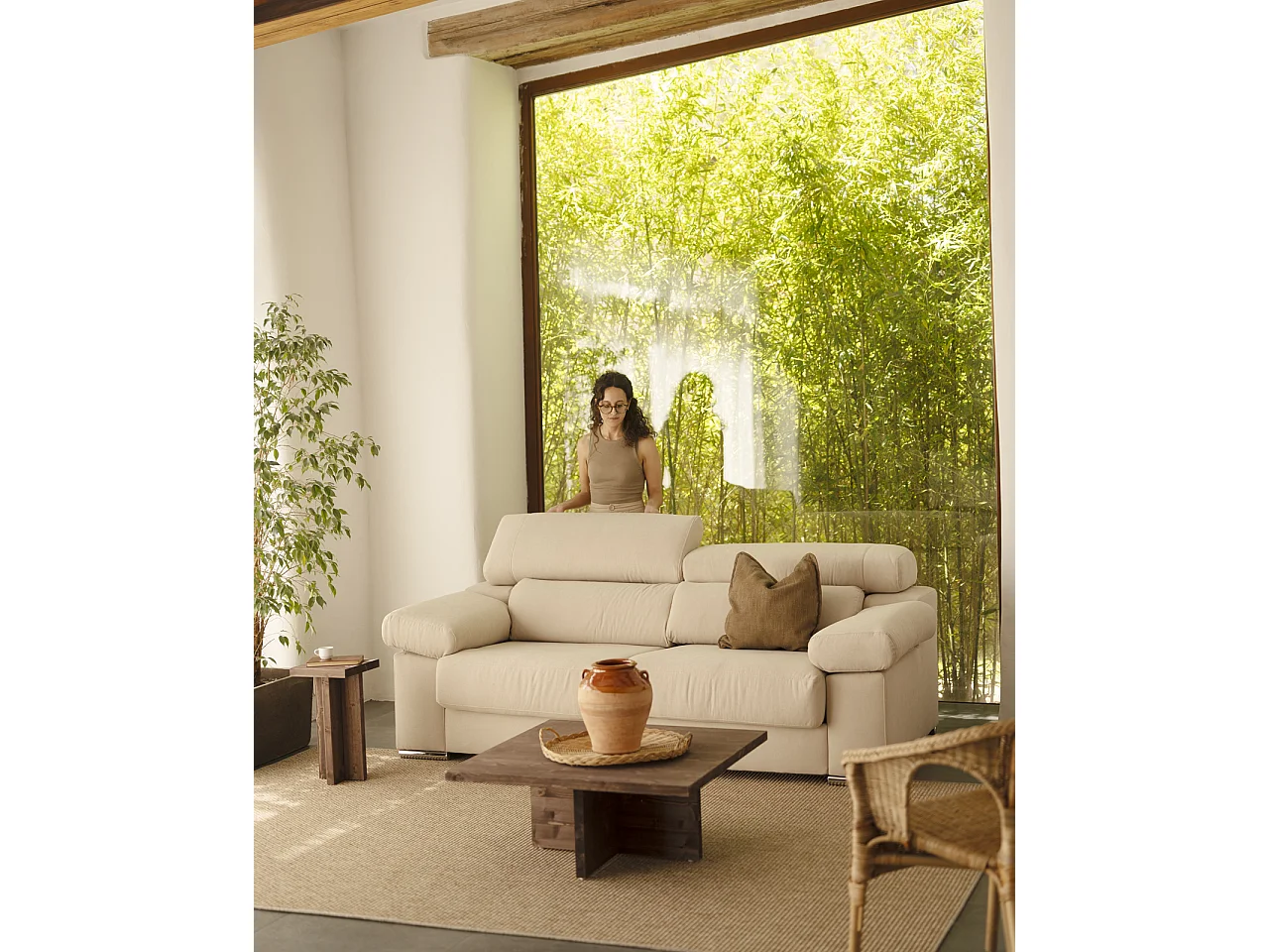 Sofá de 3/4 plazas color beige de 215x104cm - SANDRA - DECOWOOD