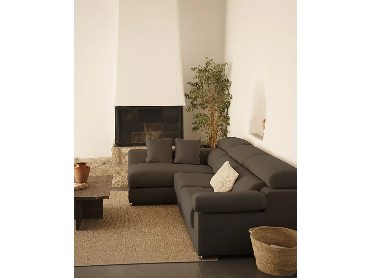 Sofá 4/5 plazas y chaise longue izquierdo color gris oscuro 300x168cm - SANDRA - DECOWOOD