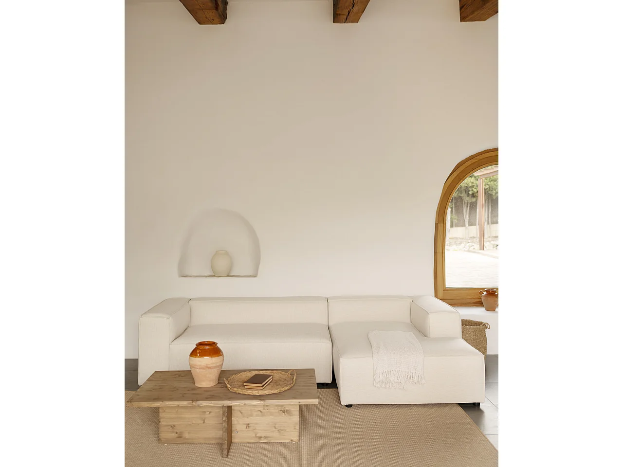 Divano 4 posti chaise longue a destra colore bianco sporco 250x175cm