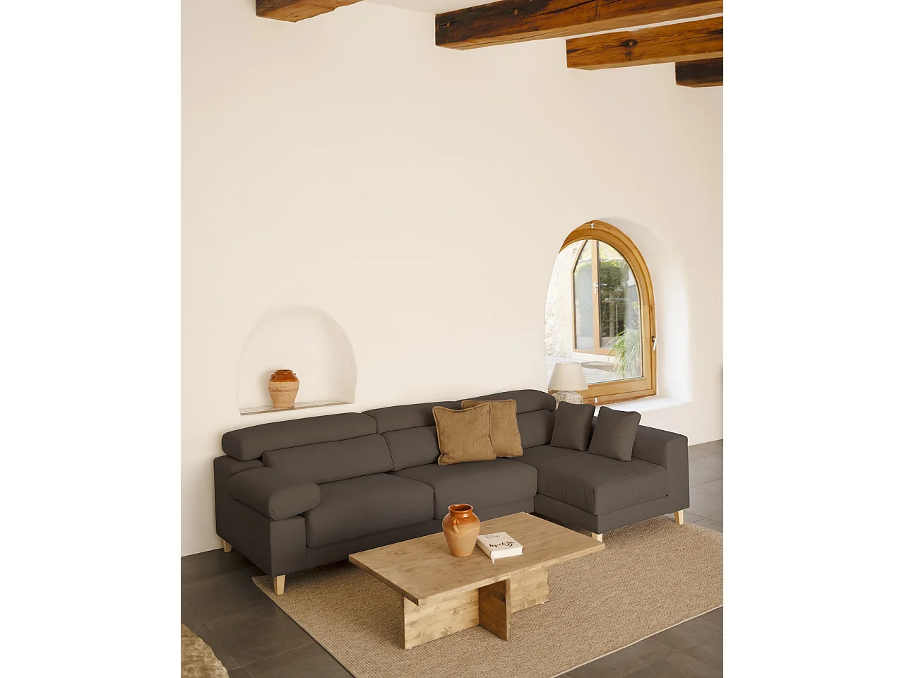 Divano 4/5 posti con chaise longue destra colore grigio scuro 300cm