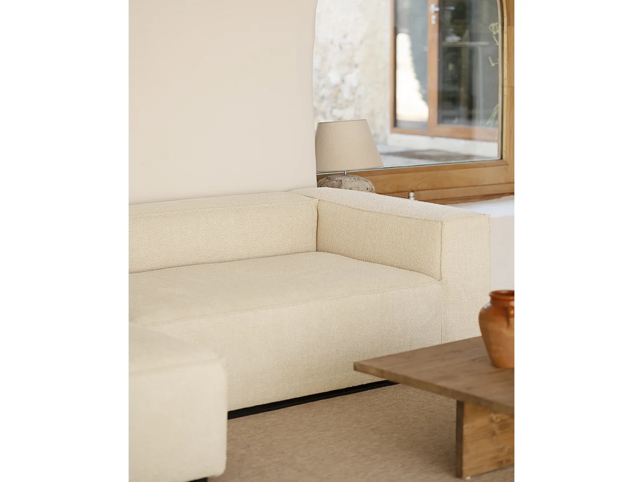 Sofá 4/5 plazas y chaise longue izquierdo color blanco 300x175cm - LOLA - DECOWOOD