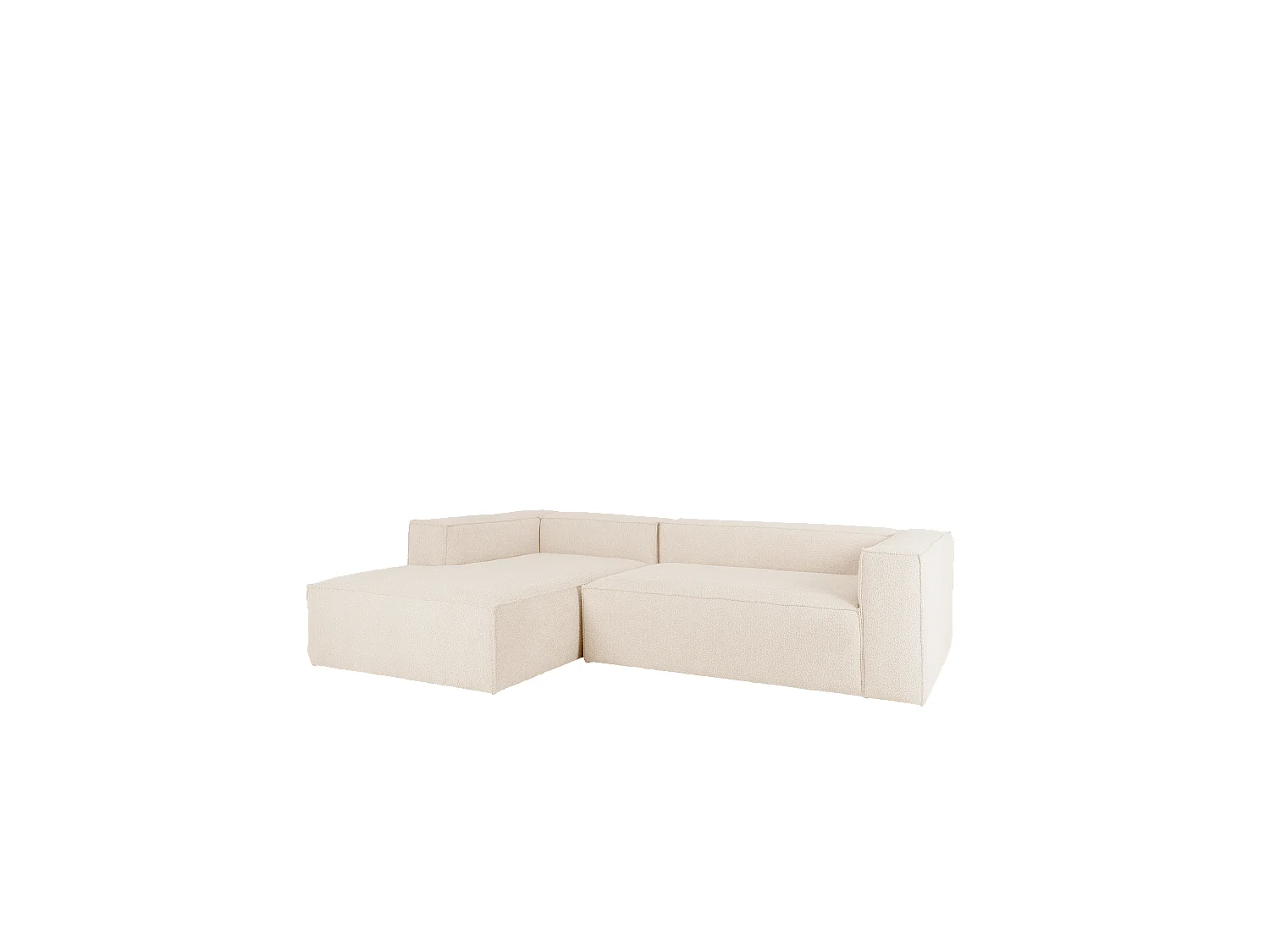Canapé d'angle gauche 4 places en bouclé couleur blanc cassé 300x175cm