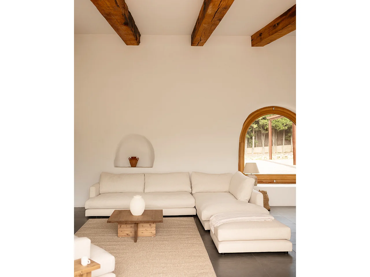 Divano 4 posti con chaise longue a destra bianco roto 325cm