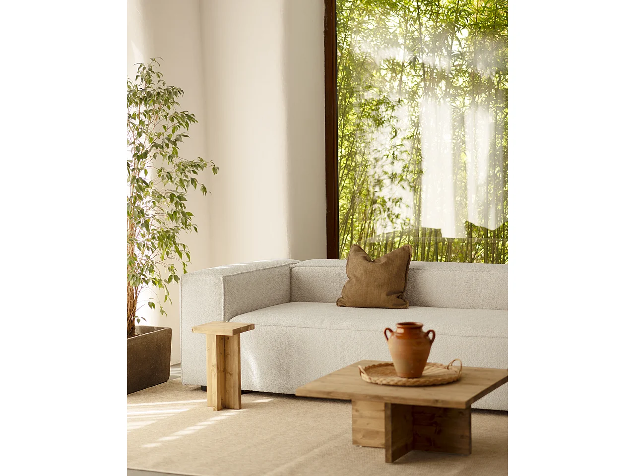 Sofá de 3/4 plazas de bouclé color gris claro de 210x110cm - LOLA - DECOWOOD