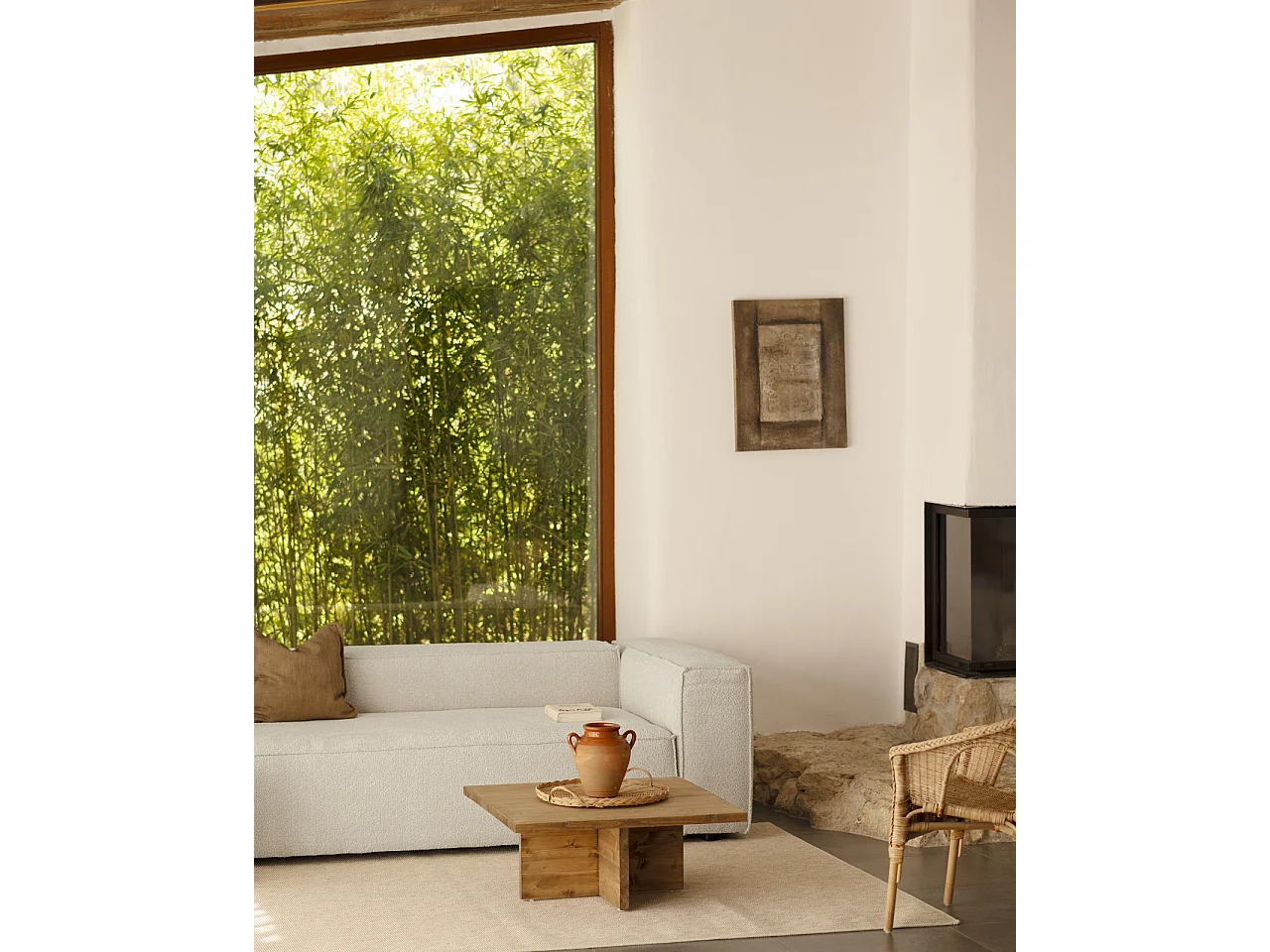 Sofá de 3/4 plazas de bouclé color gris claro de 210x110cm - LOLA - DECOWOOD