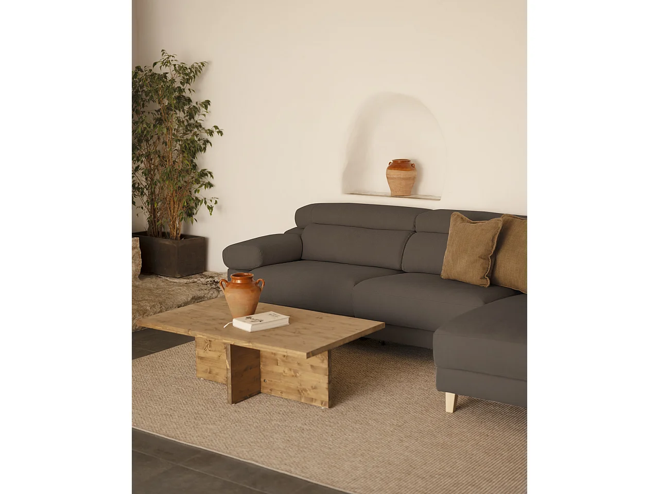 Canapé 4 places d'angle droit couleur gris foncé 278cm