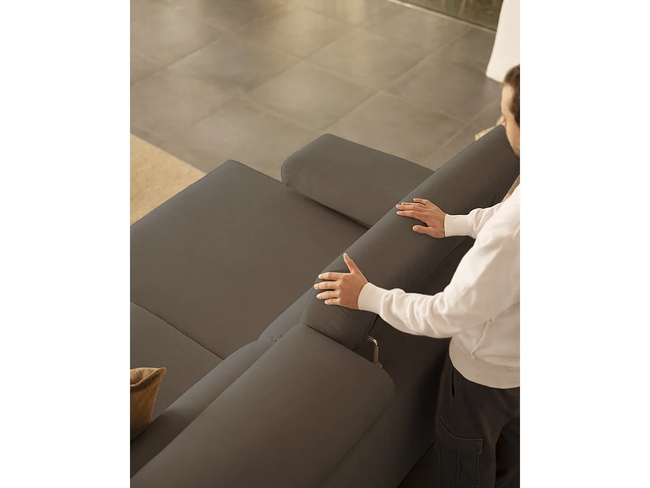 Canapé 4 places d'angle droit couleur gris foncé 278cm