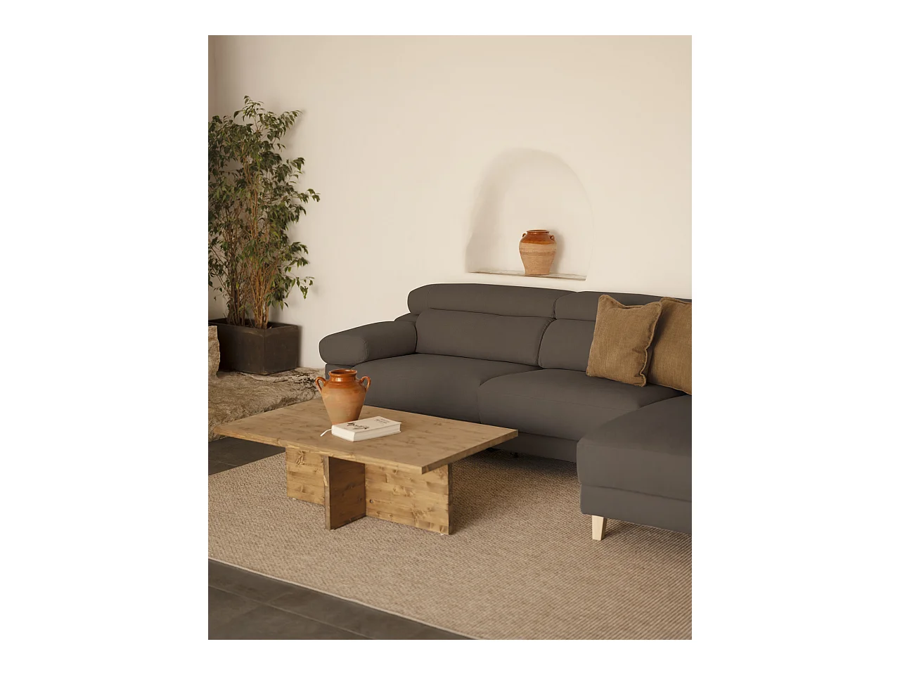 Canapé 4 places d'angle droit couleur gris foncé 278cm