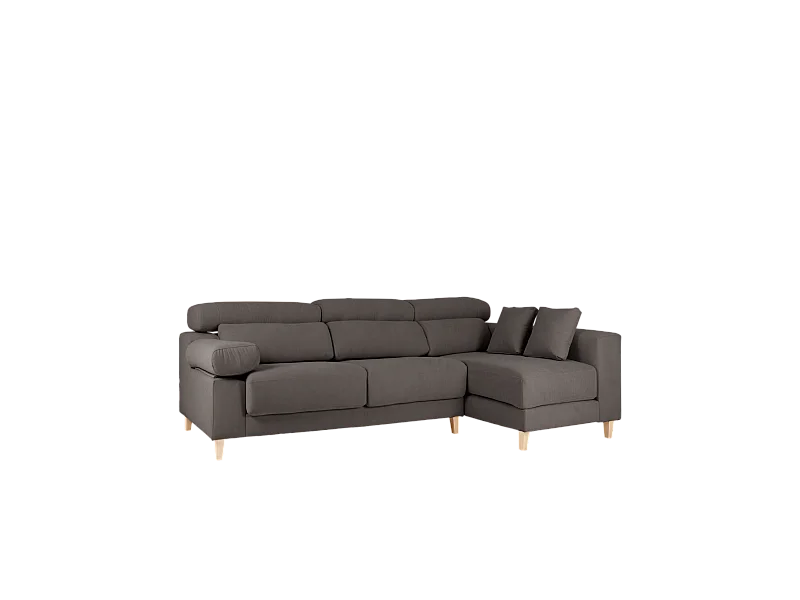 Sofá 4 plazas y chaise longue derecho color gris oscuro 278cm - MONICA - DECOWOOD