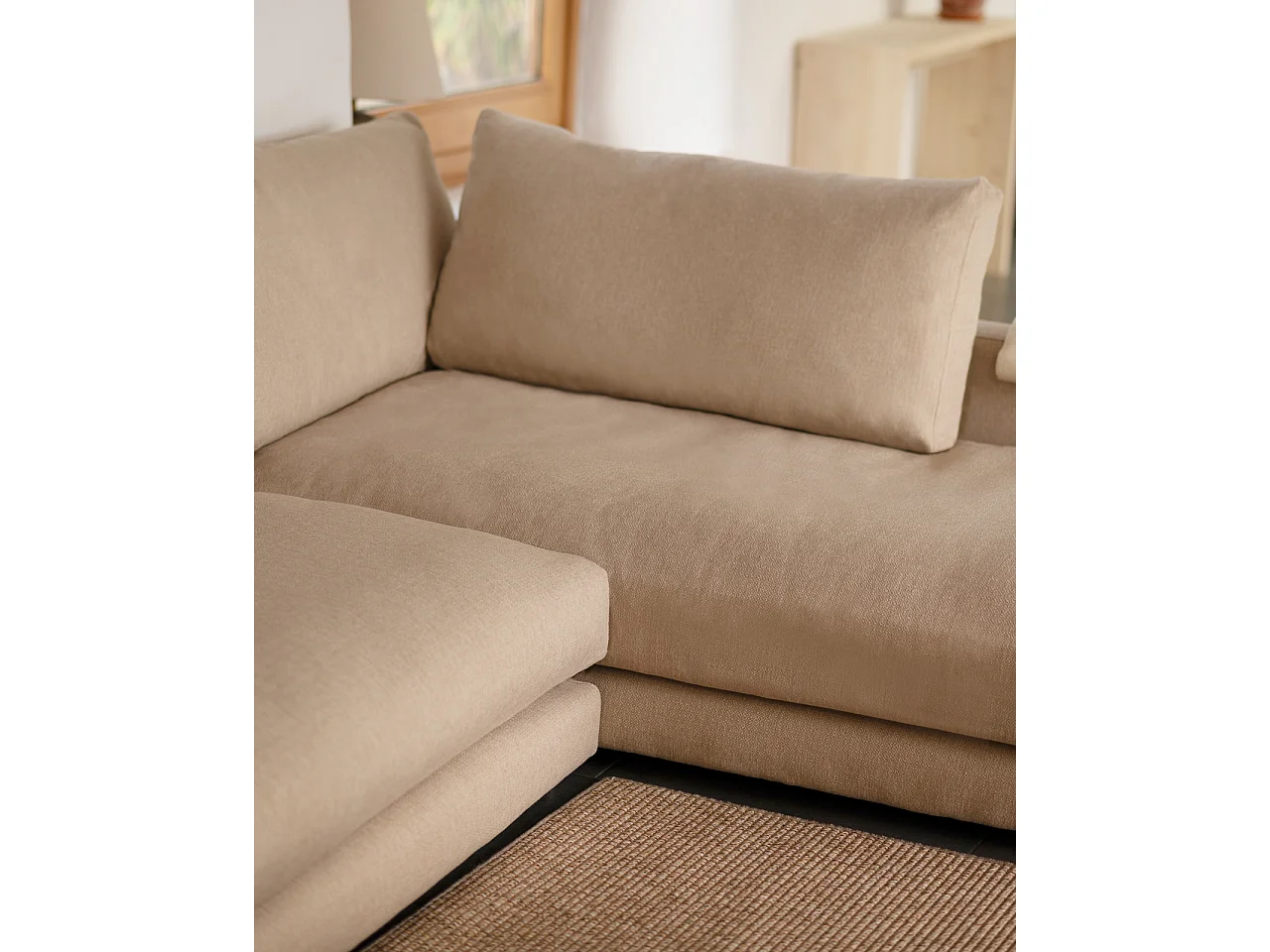 Sofá 3/4 plazas con chaise longue derecho tono beige 275x190cm - LAIA - DECOWOOD