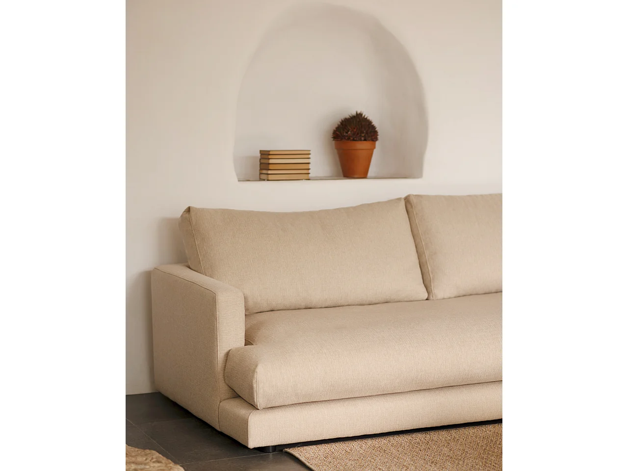 Divano 3/4 posti con chaise longue a destra beige 275cm