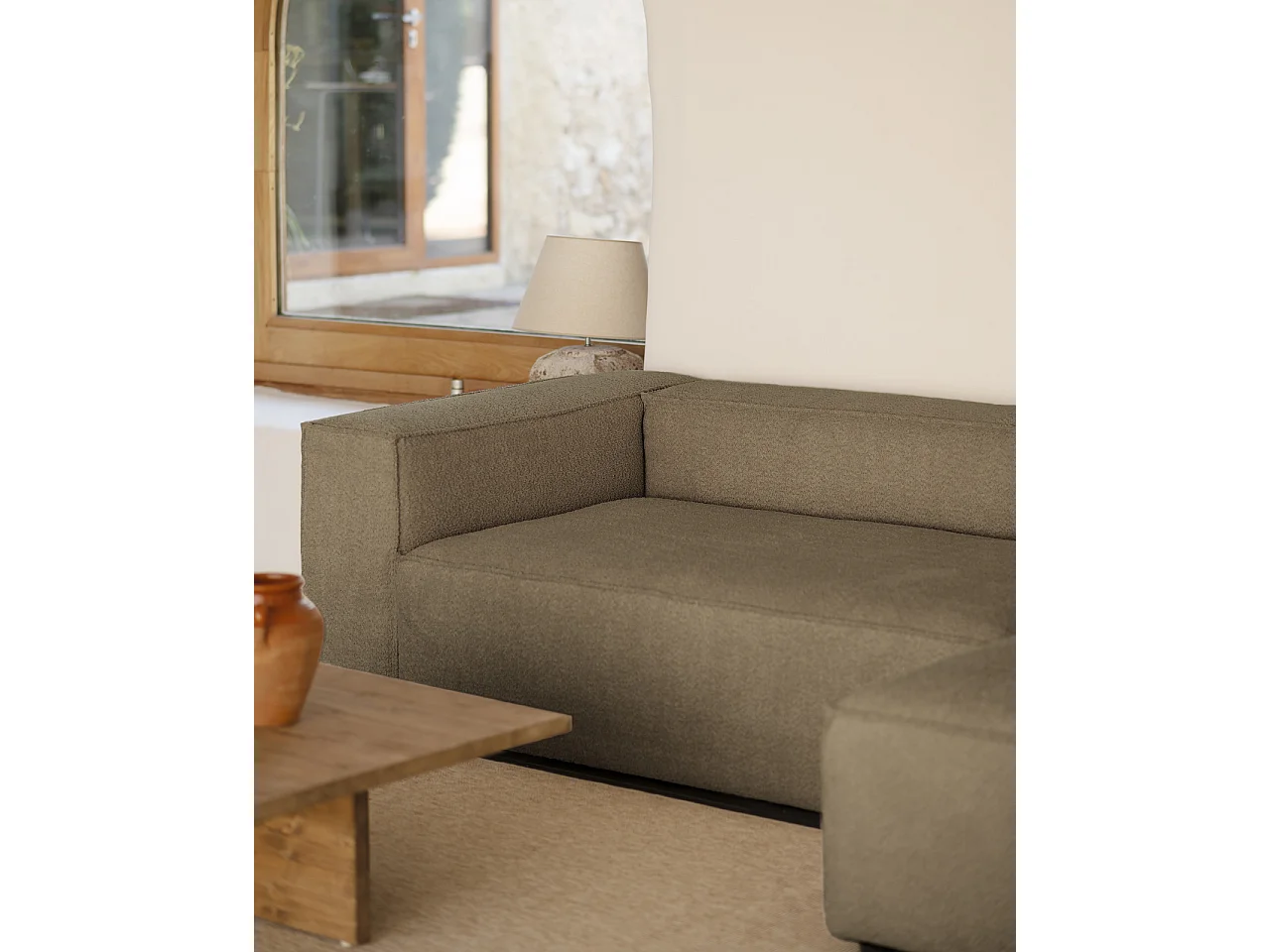 Sofá 4 plazas y chaise longue derecho color marrón 250x175cm - LOLA - DECOWOOD