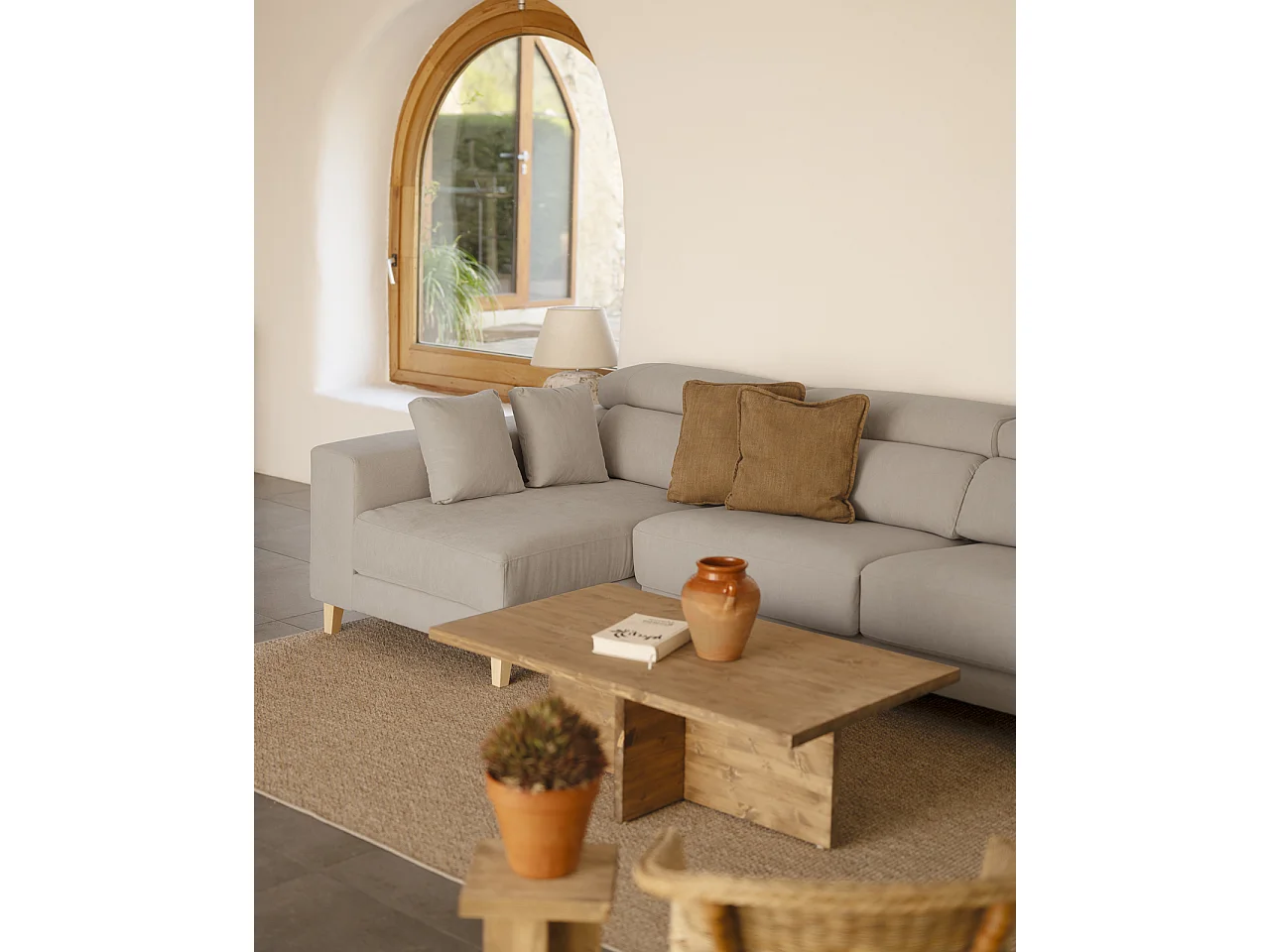 Sofá 4/5 plazas y chaise longue izquierdo color gris claro 300cm - MONICA - DECOWOOD