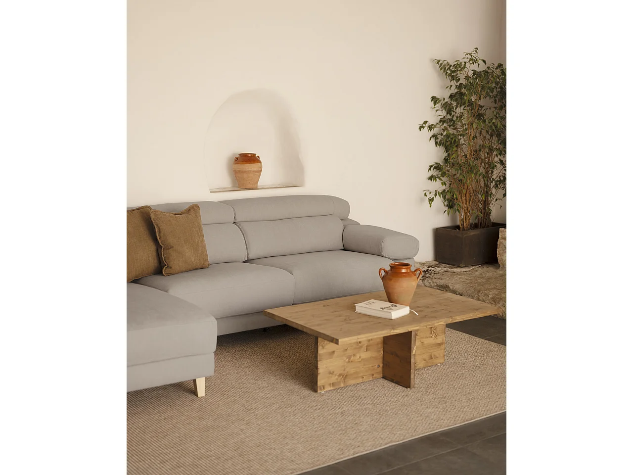 Sofá 4/5 plazas y chaise longue izquierdo color gris claro 300cm - MONICA - DECOWOOD