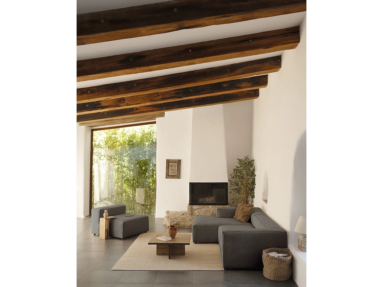 Sofá 4/5 plazas y chaise longue izquierdo color gris oscuro 300x175cm - LOLA - DECOWOOD