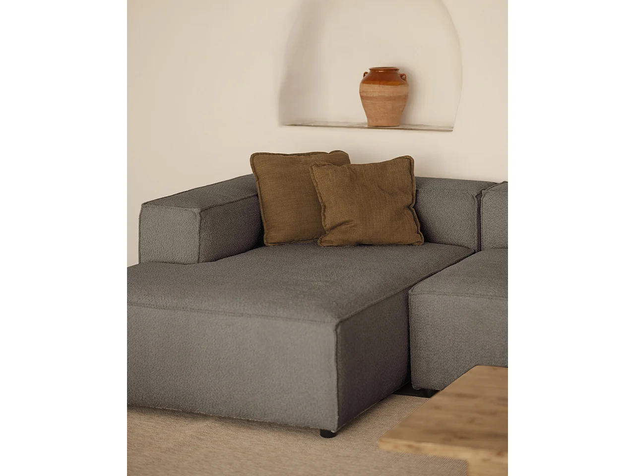 Sofá 4/5 plazas y chaise longue izquierdo color gris oscuro 300x175cm - LOLA - DECOWOOD