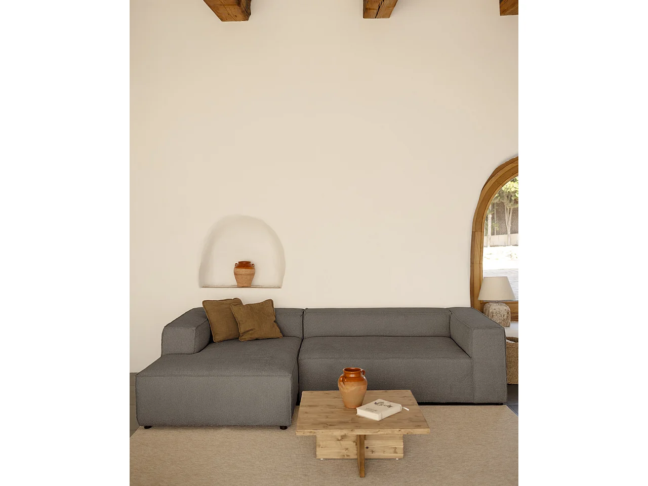 Sofá 4/5 plazas y chaise longue izquierdo color gris oscuro 300x175cm - LOLA - DECOWOOD