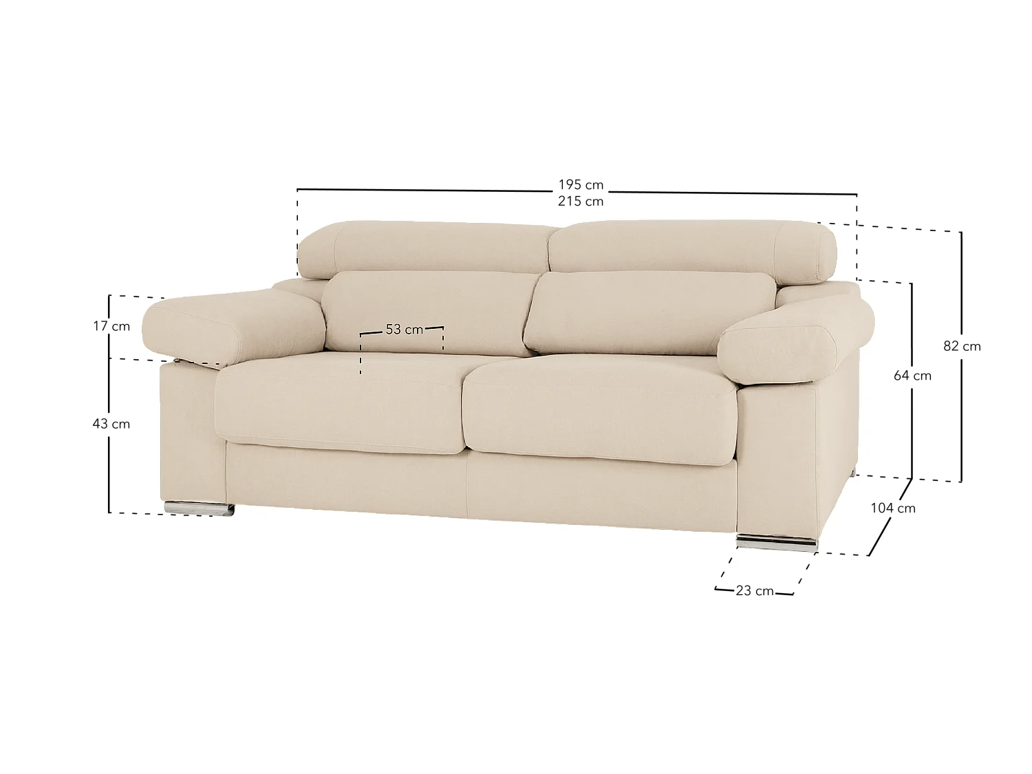 Canapé 3 places couleur gris foncé 195cm