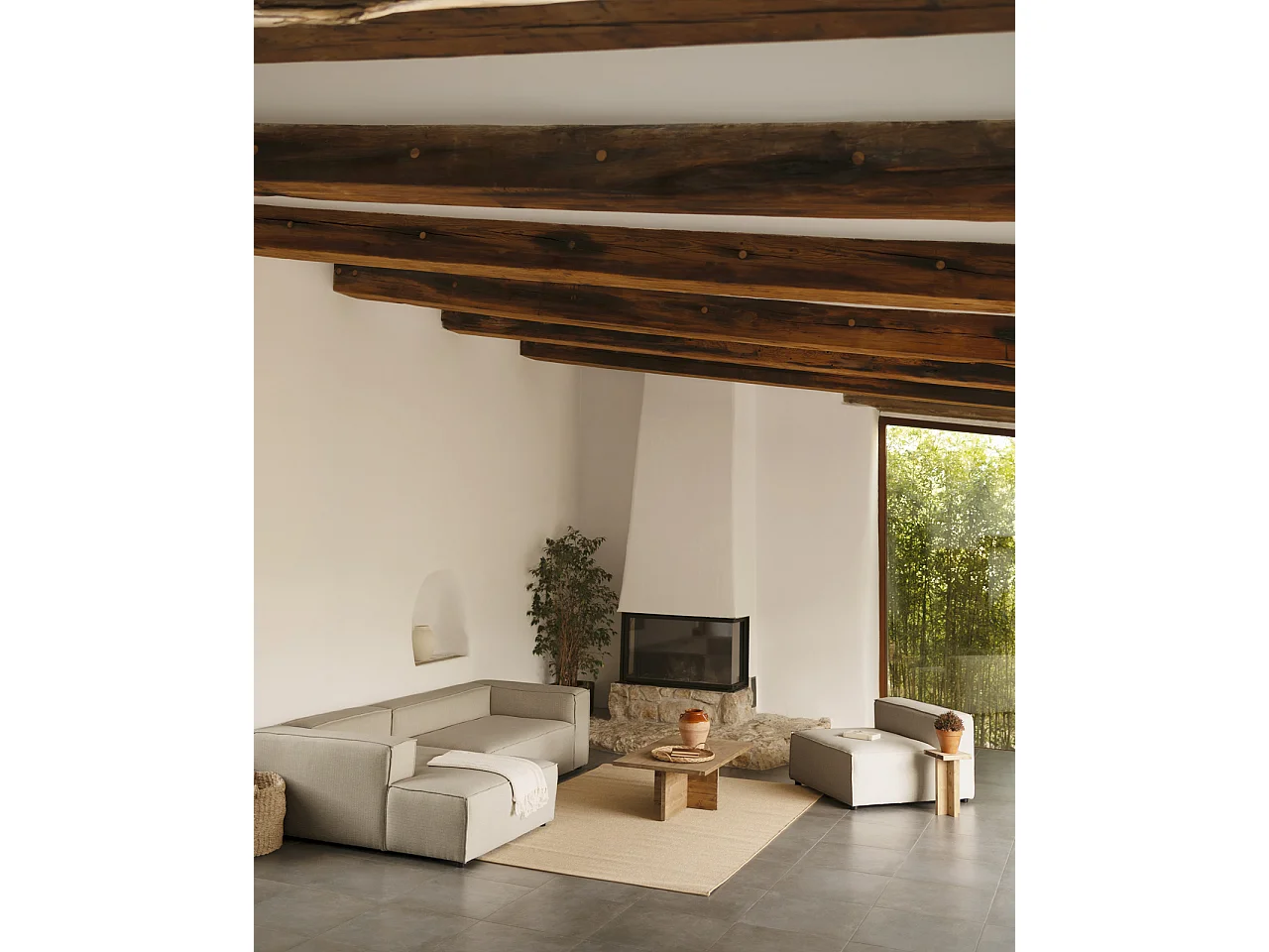 Sofá 4/5 plazas y chaise longue izquierdo color gris claro 300x175cm - LOLA - DECOWOOD