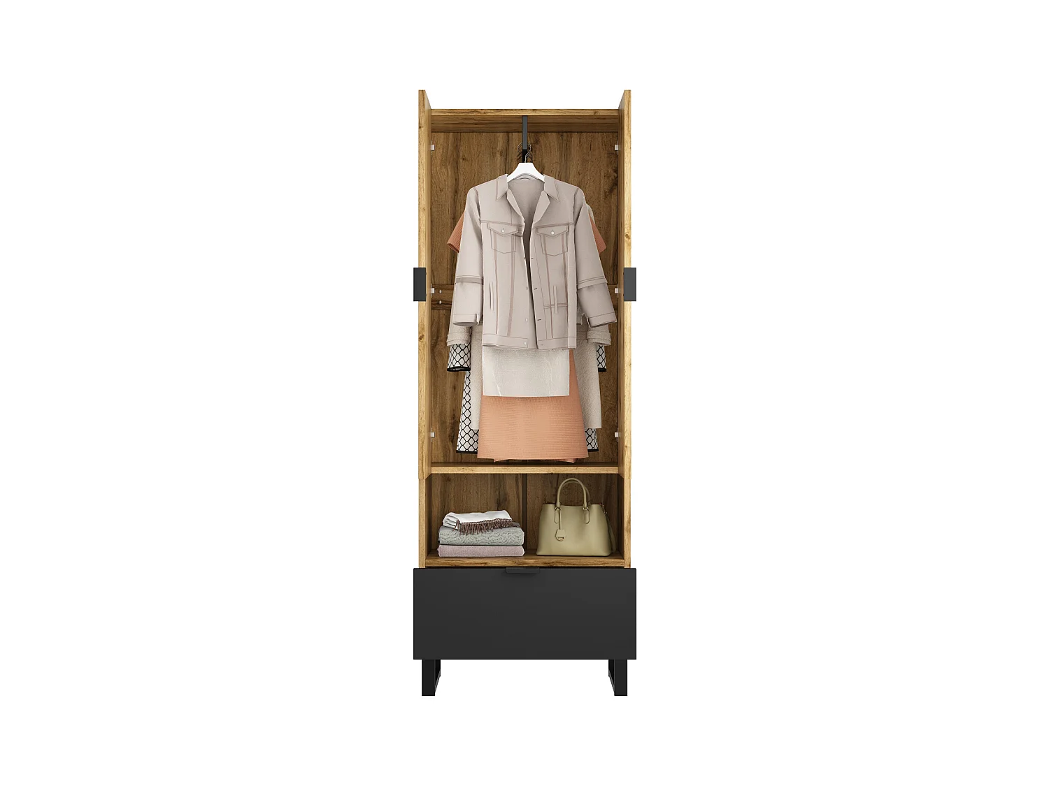 Vestiaire avec tiroir et compartiment - avec tringle à vêtements - Naturel