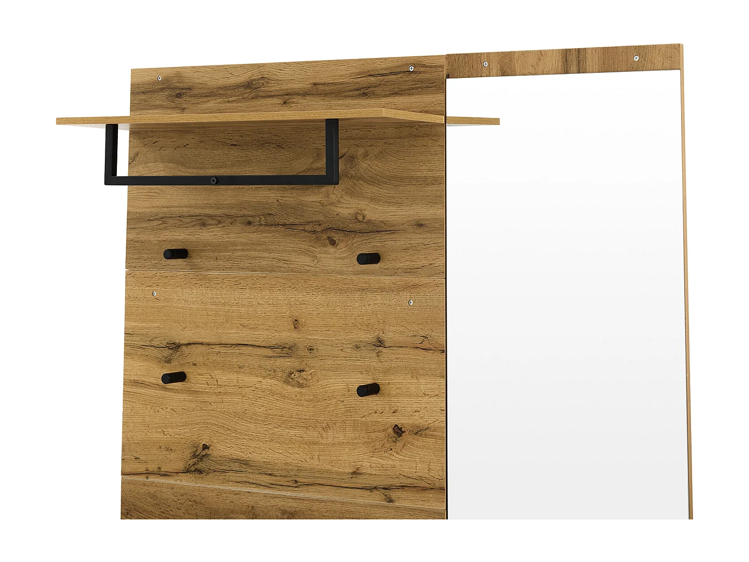 Vestiaire avec porte manteau + banc à chaussures + miroir - Naturel