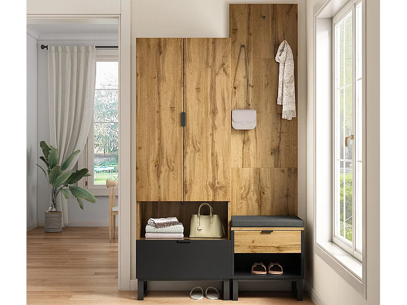 Zestaw Vestiaire - z siedziskiem na buty i 2 szufladami - Naturalny