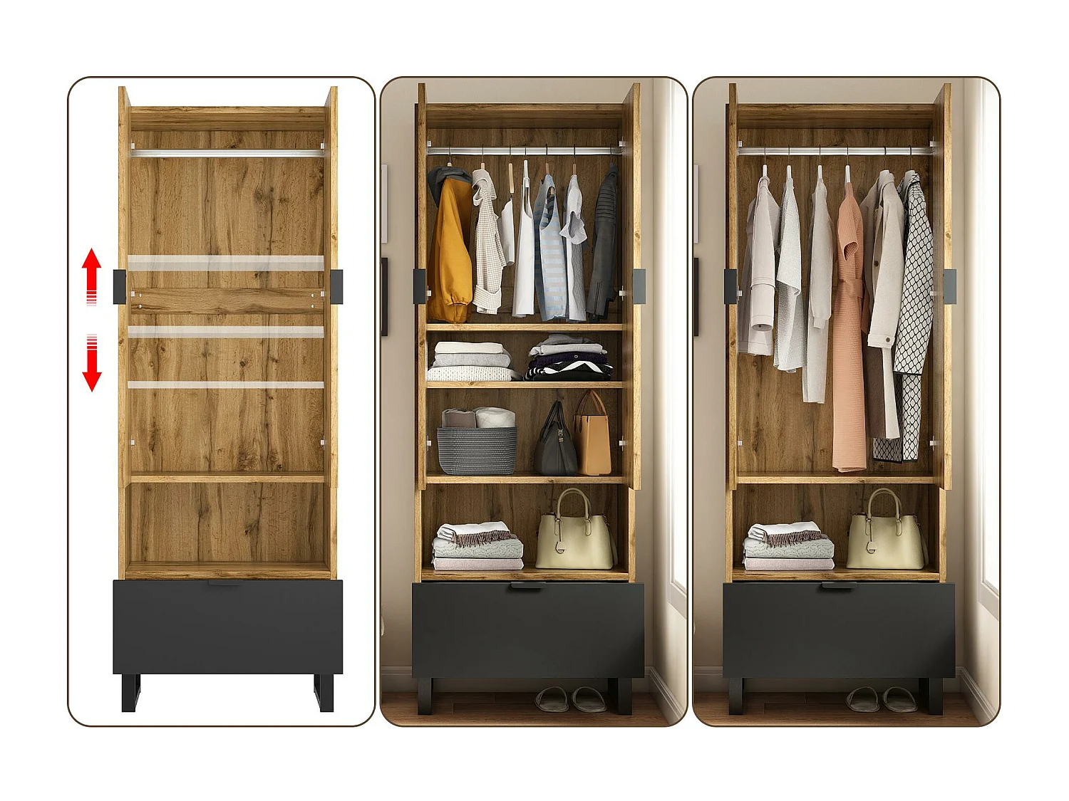 Ensemble Vestiaire - avec tabouret à chaussures et 2 tiroirs - Naturel