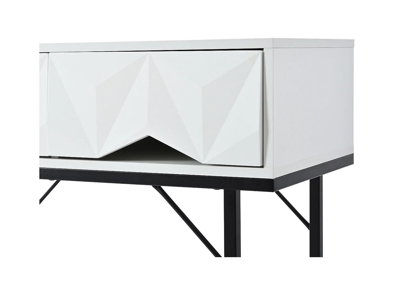 Moderner Konsolentisch, hohles Design mit 2 Schubladen, Weiß und Schwarz