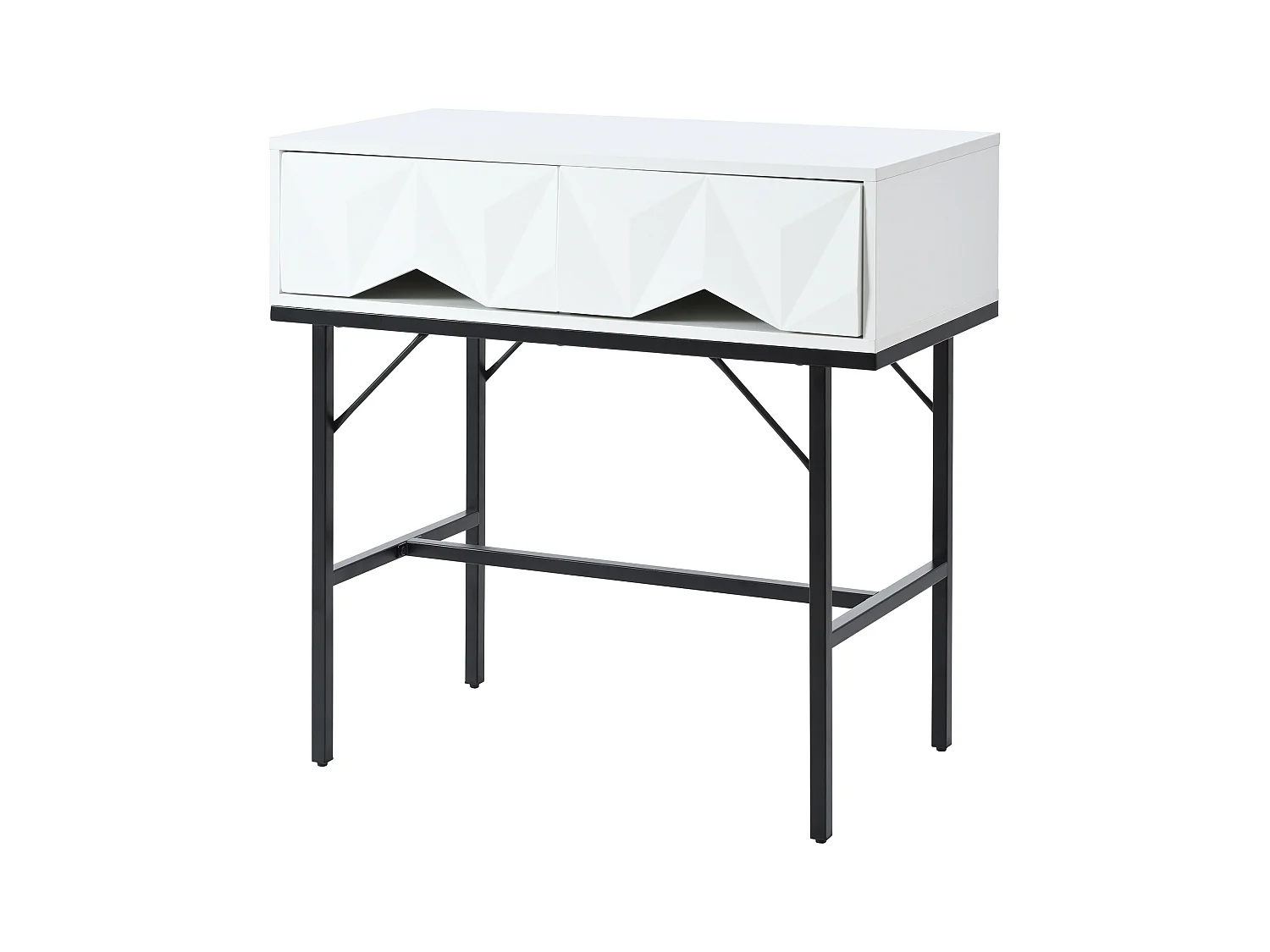 Table console moderne, design creux à 2 tiroirs, Blanc & Noir