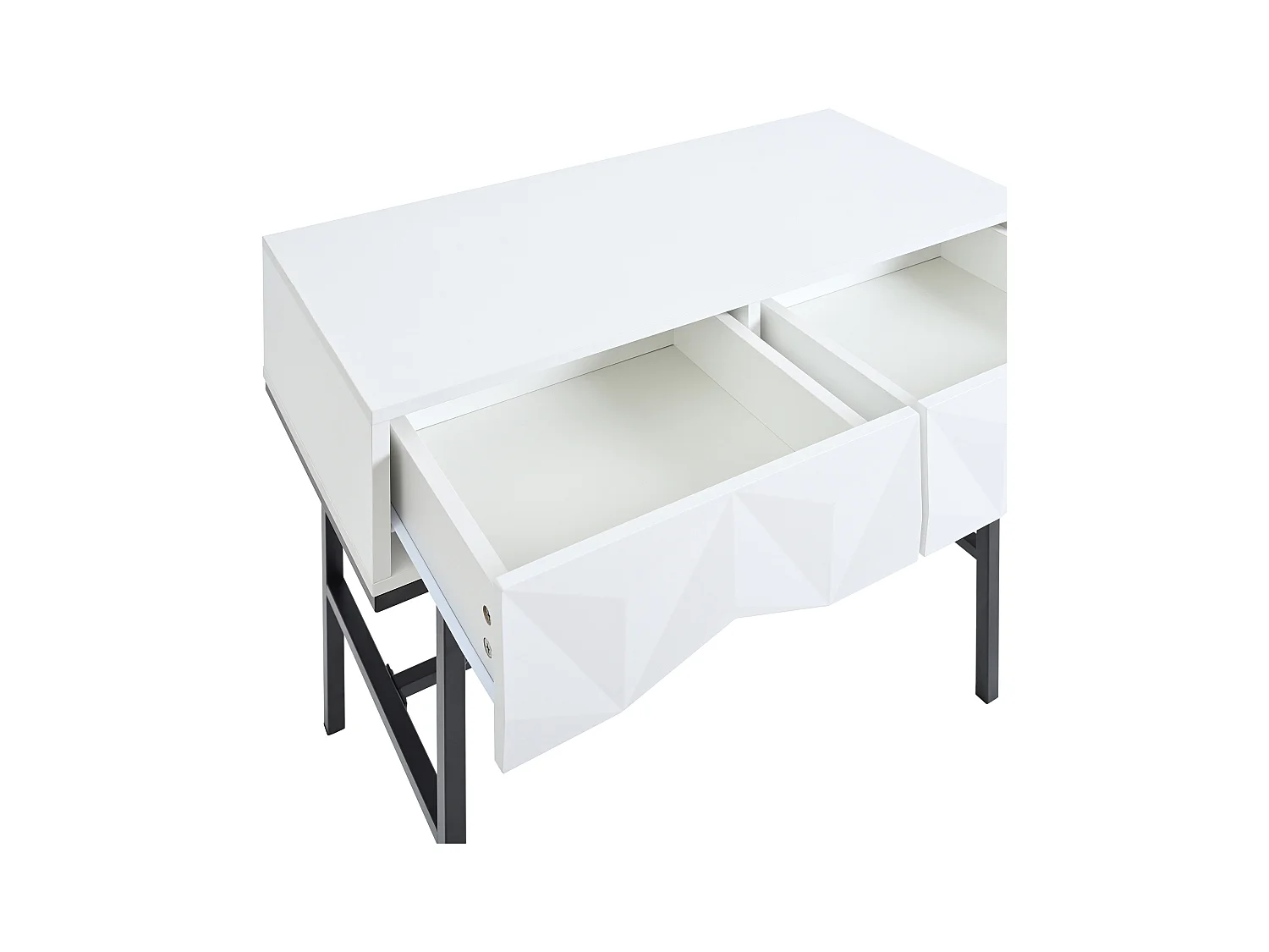 Table console moderne, design creux à 2 tiroirs, Blanc & Noir