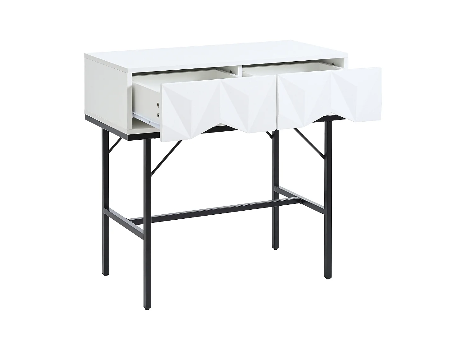 Table console moderne, design creux à 2 tiroirs, Blanc & Noir