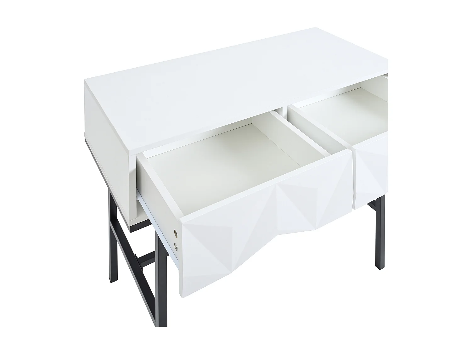 Table console moderne, design creux à 2 tiroirs, Blanc & Noir