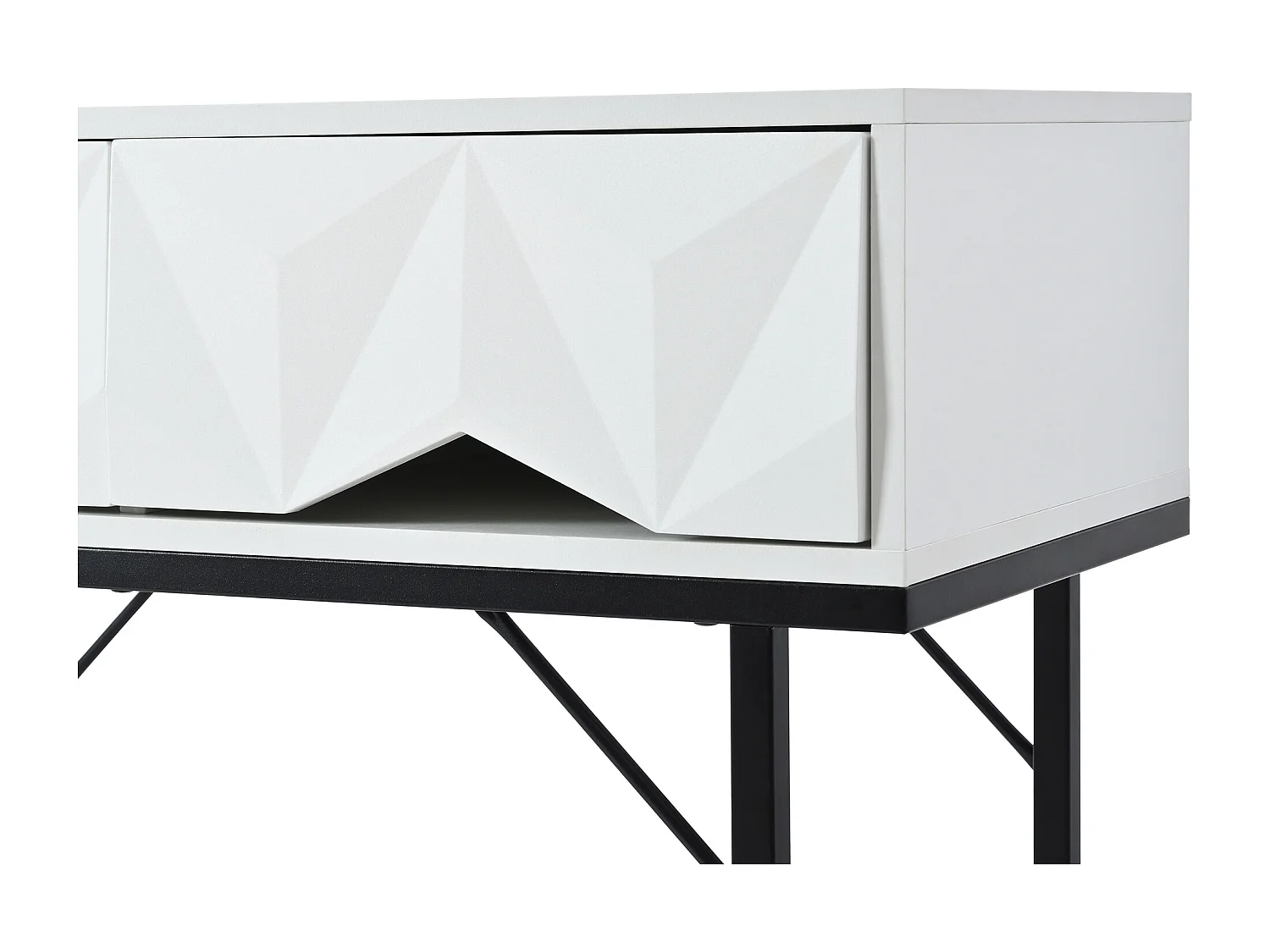 Table console moderne, design creux à 2 tiroirs, Blanc & Noir